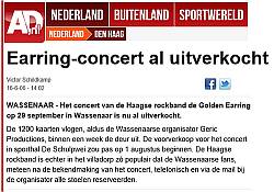 AD newspaper article Earring concert al uitverkocht Golden Earring show September 29, 2006 Wassenaar